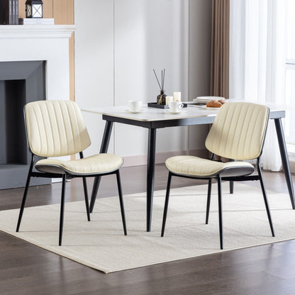Dining Chairs Mid-Century Modern Retro Faux Leather Chair With Walnut Bentwood Back Upholstered Seat Metal Legs Adjustable Foot For Kitchen Dining Room Chairs (Set of 2) - Beige
