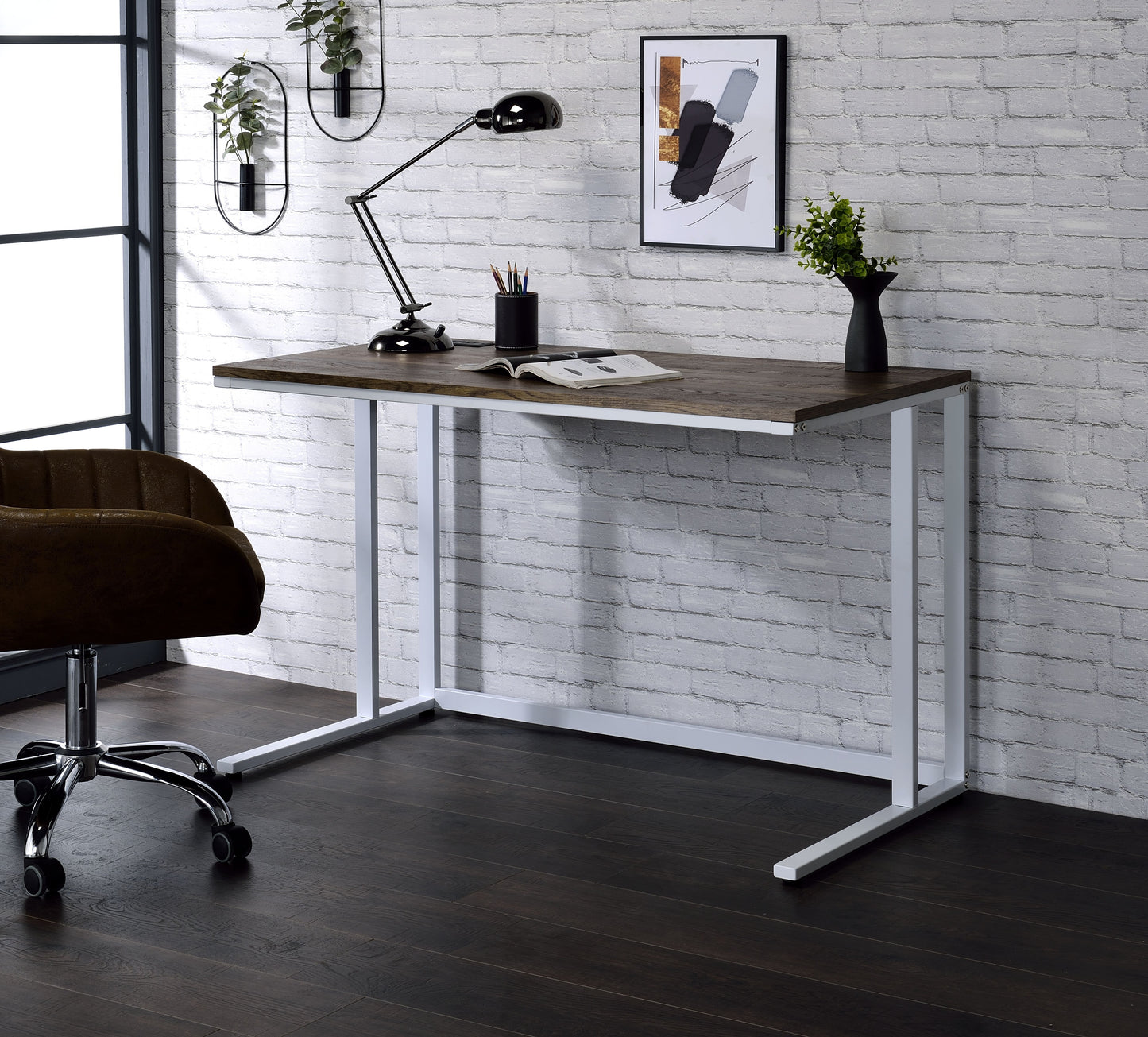 Tyrese - Writing Desk With USB - Walnut / White