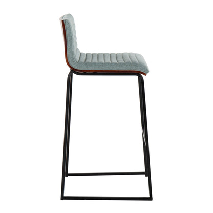 Mason Mara - Contemporary Fixed Height Barstool (Set of 2) - Black / Walnut / Green