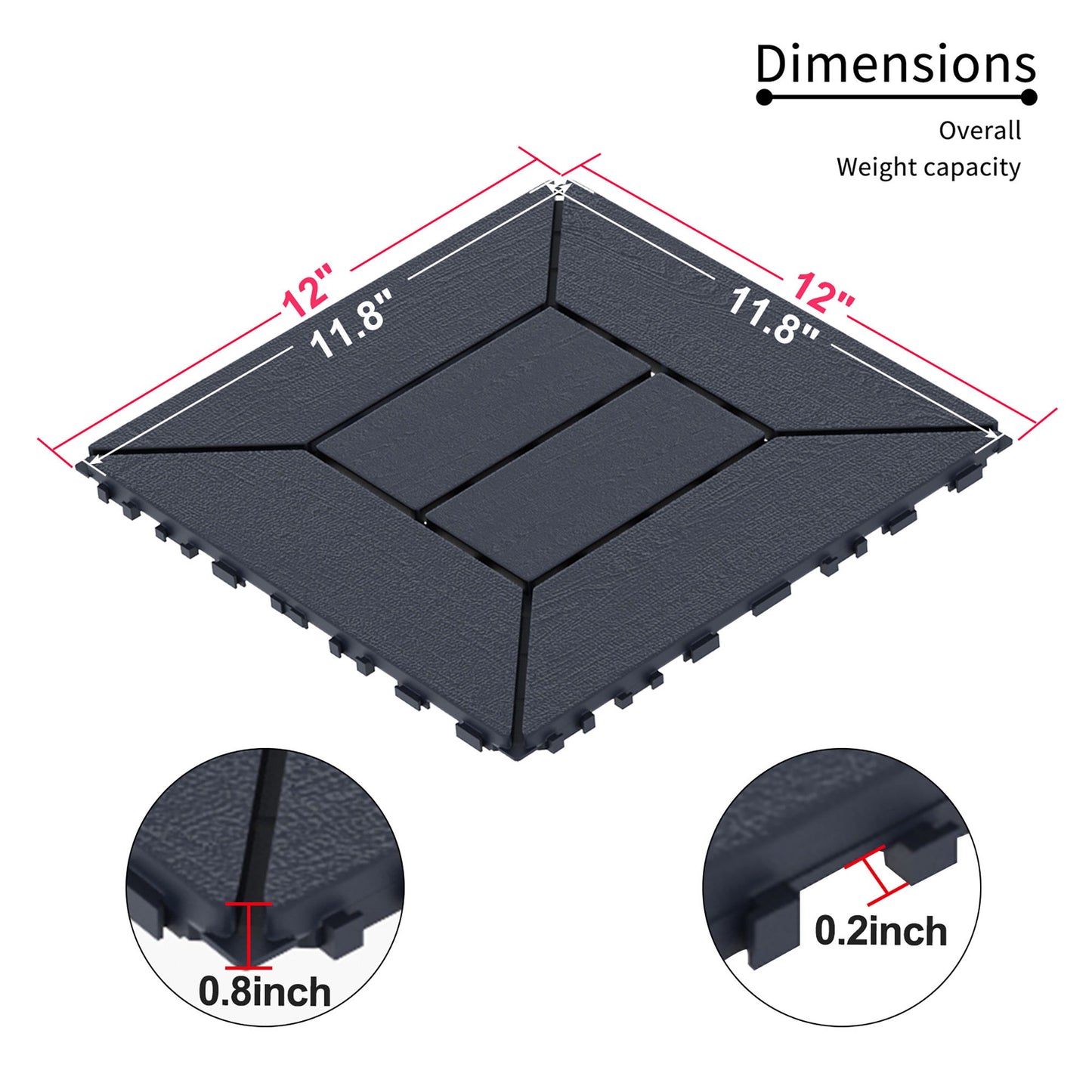 New Style Patio Deck Tiles, Diy Module Interlocking Decking Tiles Floor Tile Outdoor And Indoor, Easy And Quick Installation Court Tiles For Porch Poolside Balcony Backyard 44 Pieces - Dark Gray
