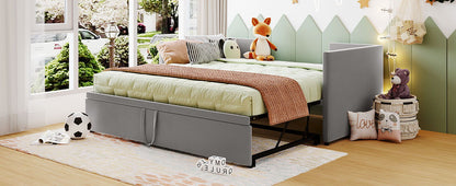 Twin Size Upholstered Daybed With Pop Up Trundle - Gray