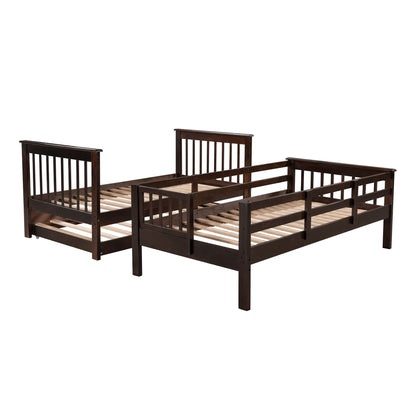 Twin Over Twin Stairway Bunk Bed With Twin Size Trundle For Bedroom - Espresso