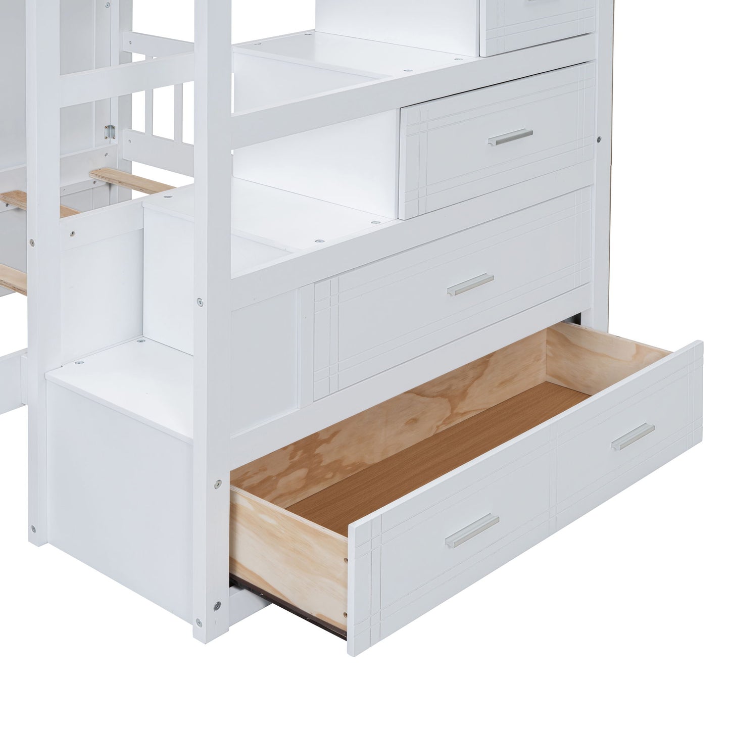 Full Over Twin Bunk Bed With Wardrobe, Drawers - White