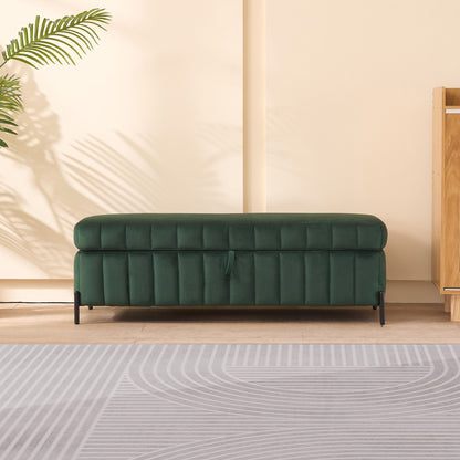 Wide Upholstered Velvet Storage Soft Bench Footstool Ottoman End Of Bed With Metal Legs, Foot Rest For Living Room, Entryway And Bedroom - Green