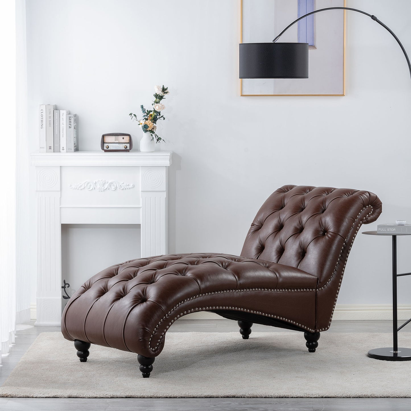 Tufted Armless Chaise Lounge - Dark Brown
