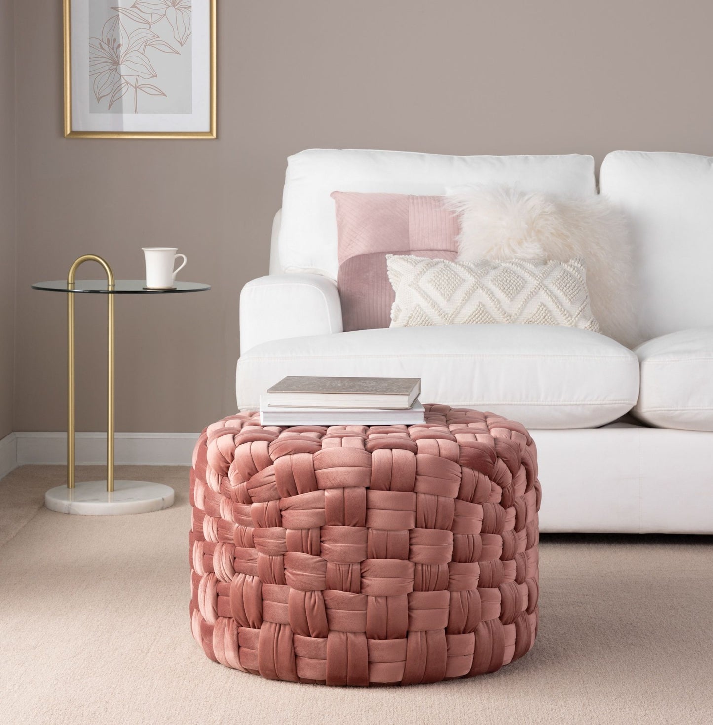 Braided - Round Ottoman - Blush Pink