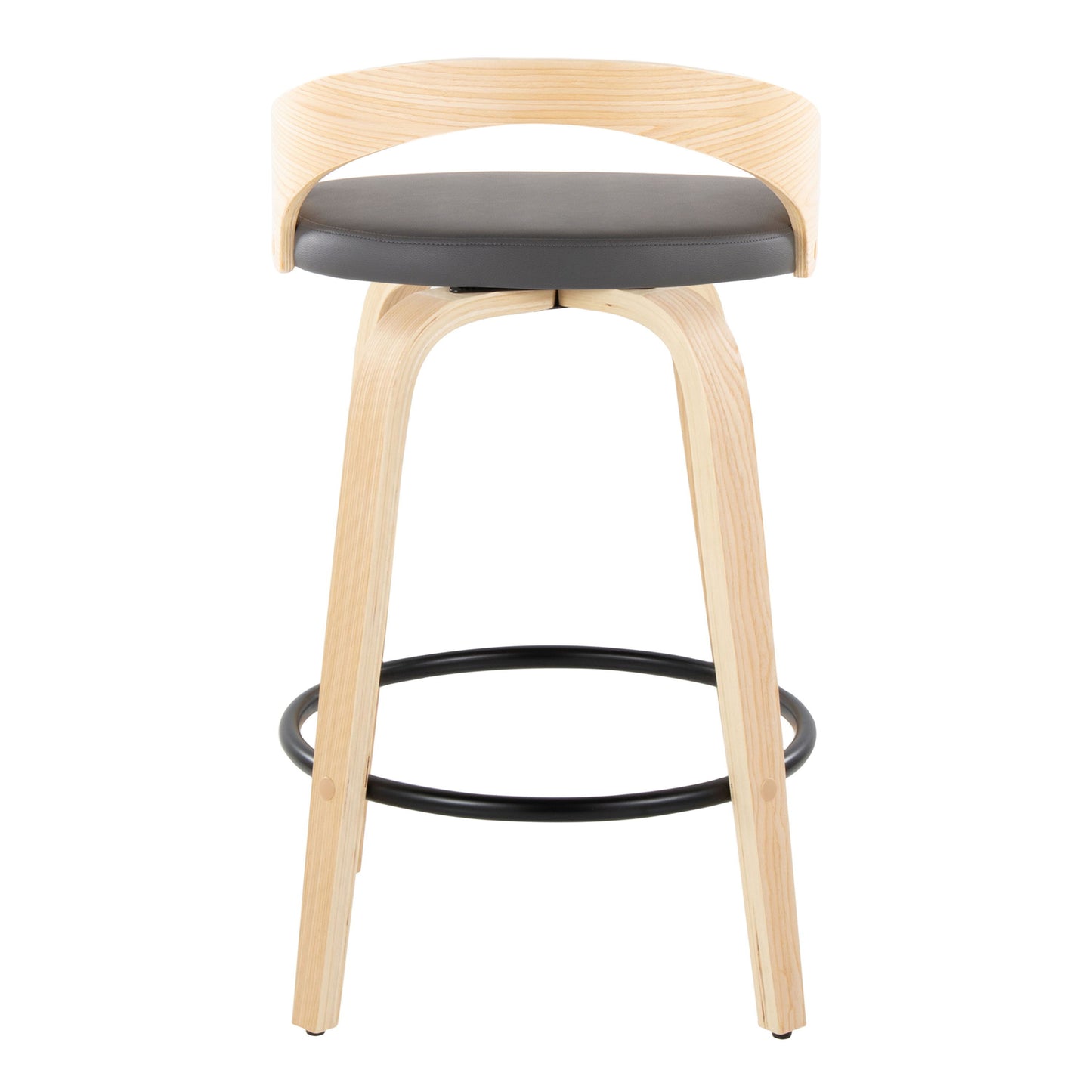 Grotto - Mid-Century Modern Fixed Height Counter Stool With Swivel With Round Footrest (Set of 2) - Natural / Gray