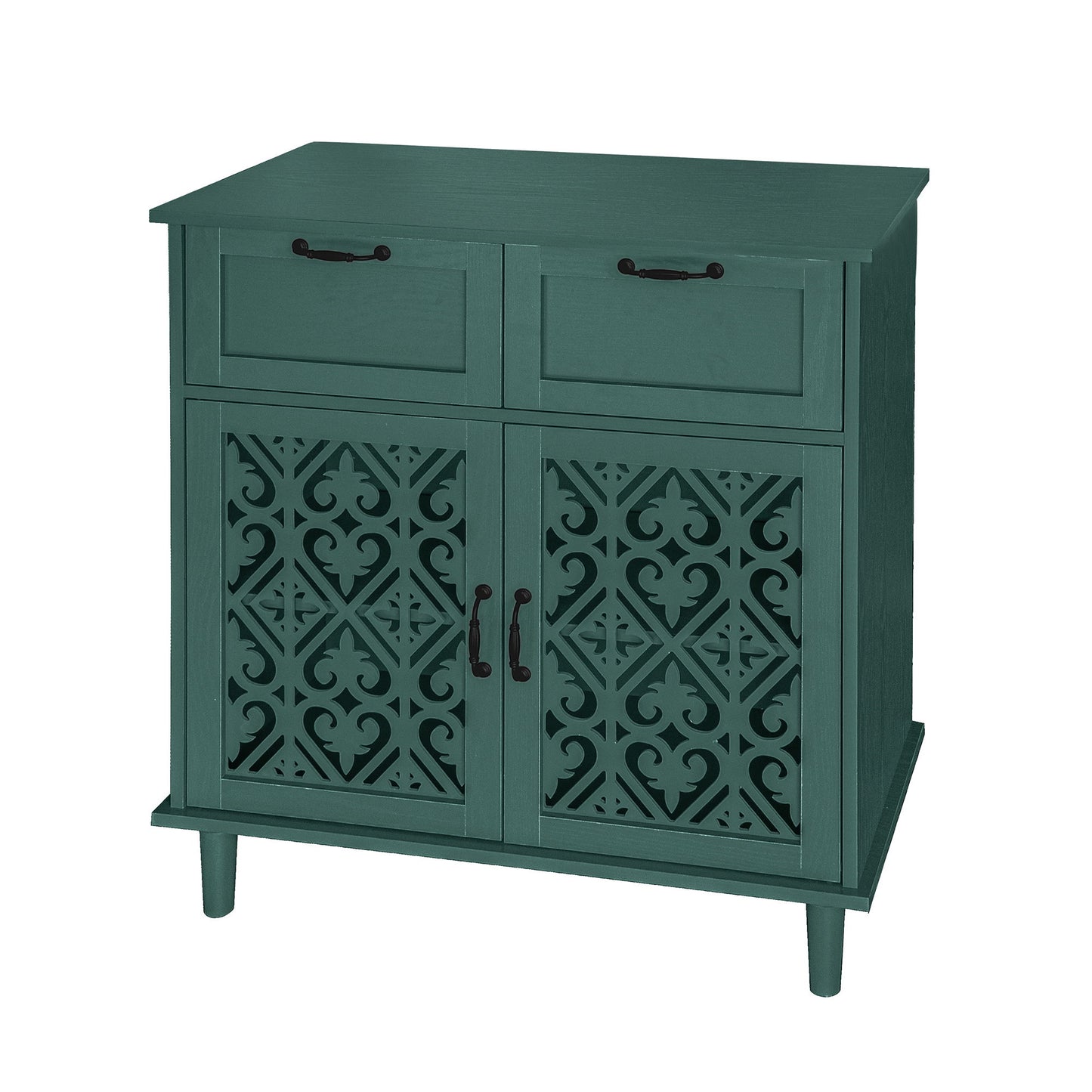 2 Door 2 Drawer Cabinet, American Furniture, Suitable For Bedroom, Living Room, Study - Dark Green