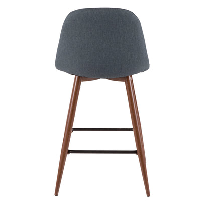 Pebble - Mid-Century Modern Counter Stool (Set of 2) - Walnut / Blue