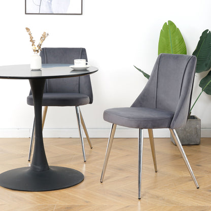 Modern Velvet Dining Chairs, Upholstered Accent Chairs With Chrome Legs For Home And Kitchen - Gray