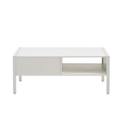 40.16" Rattan Coffee Table, Sliding Door For Storage, Metal Legs, Modern Table For Living Room - White