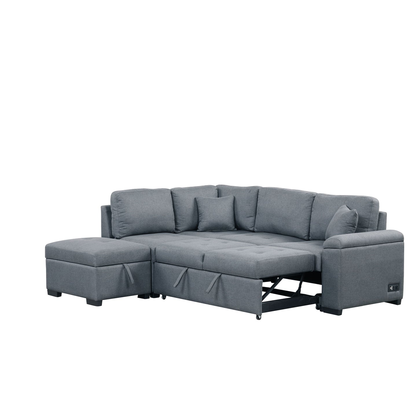 Sleeper Sectional Sofa, L-Shape Corner Couch Sofa - Bed With Storage Ottoman & Hidden Arm Storage & USB Charge For Living Room Apartment - Dark Gray