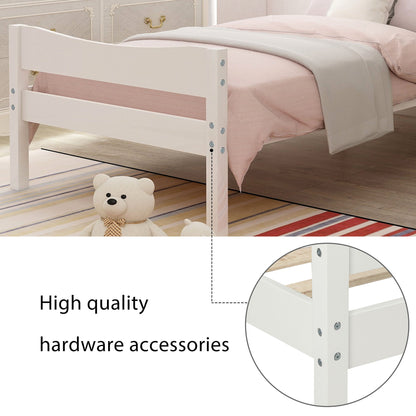 Twin Size Platform Bed With Headboard And Slat Support - White
