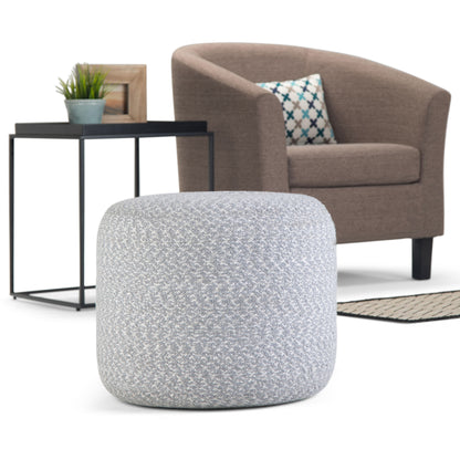 Bayley - Round Braided Pouf - Blue / Natural