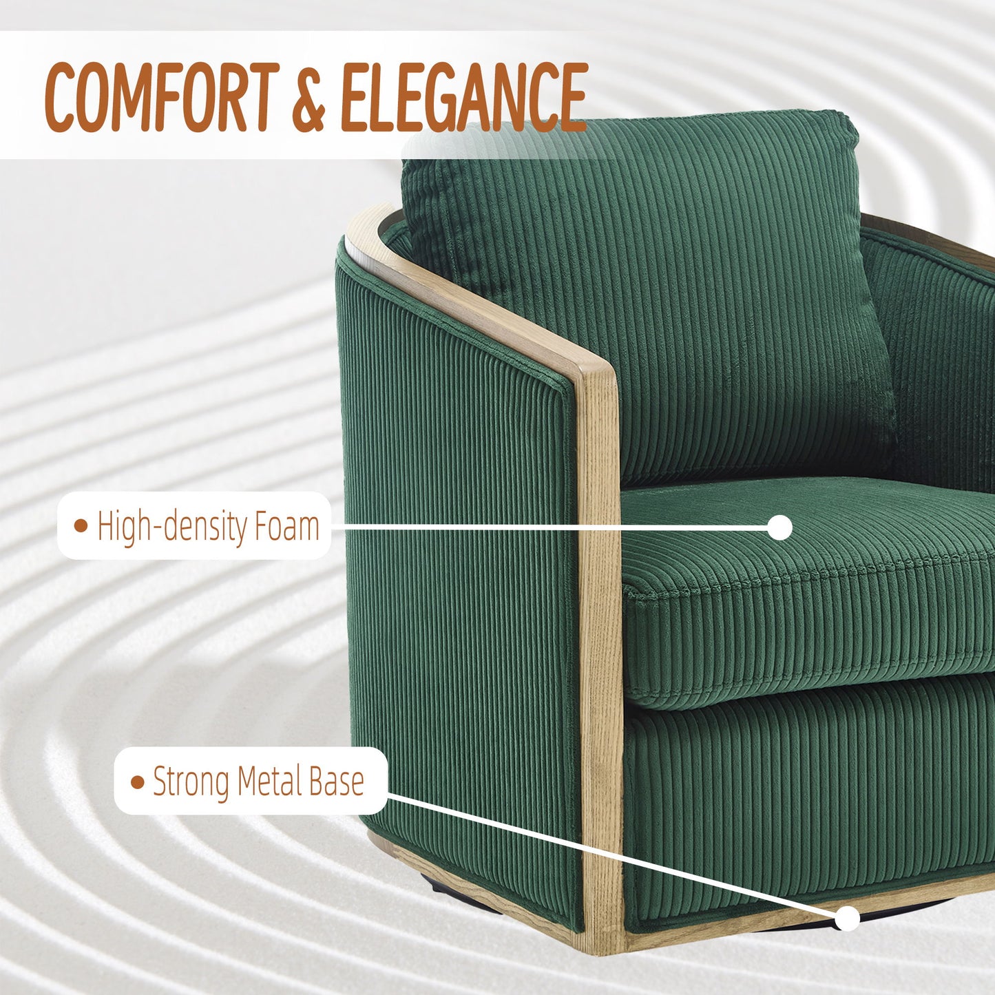 Corduroy Swivel Barrel Chair, Comfortable Accent Sofa Chair With 360 Degree Swivel For Living Room - Emerald