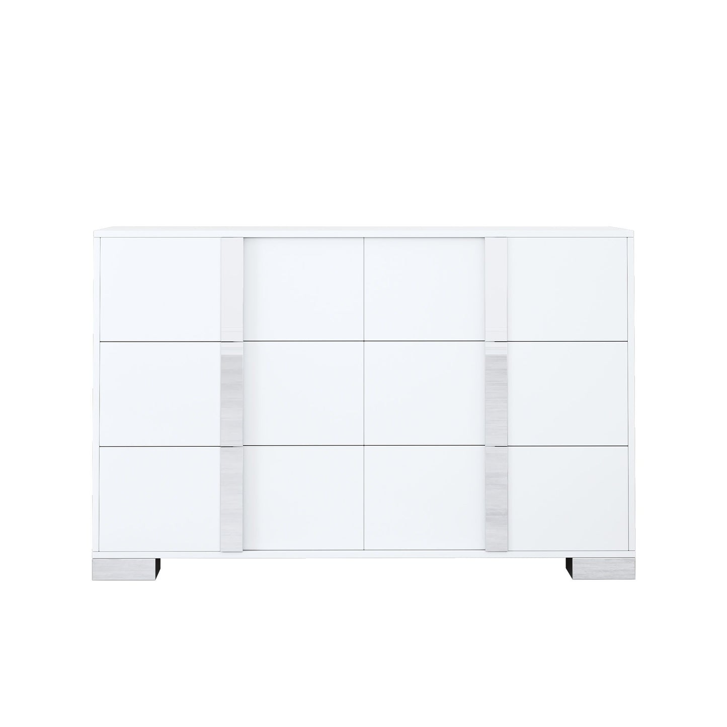 4 Piece Bedroom Sets Queen Size Upholstered Bed With LED Lights, Mirrored Nightstands And Dresser With Metal Handles And Legs - White