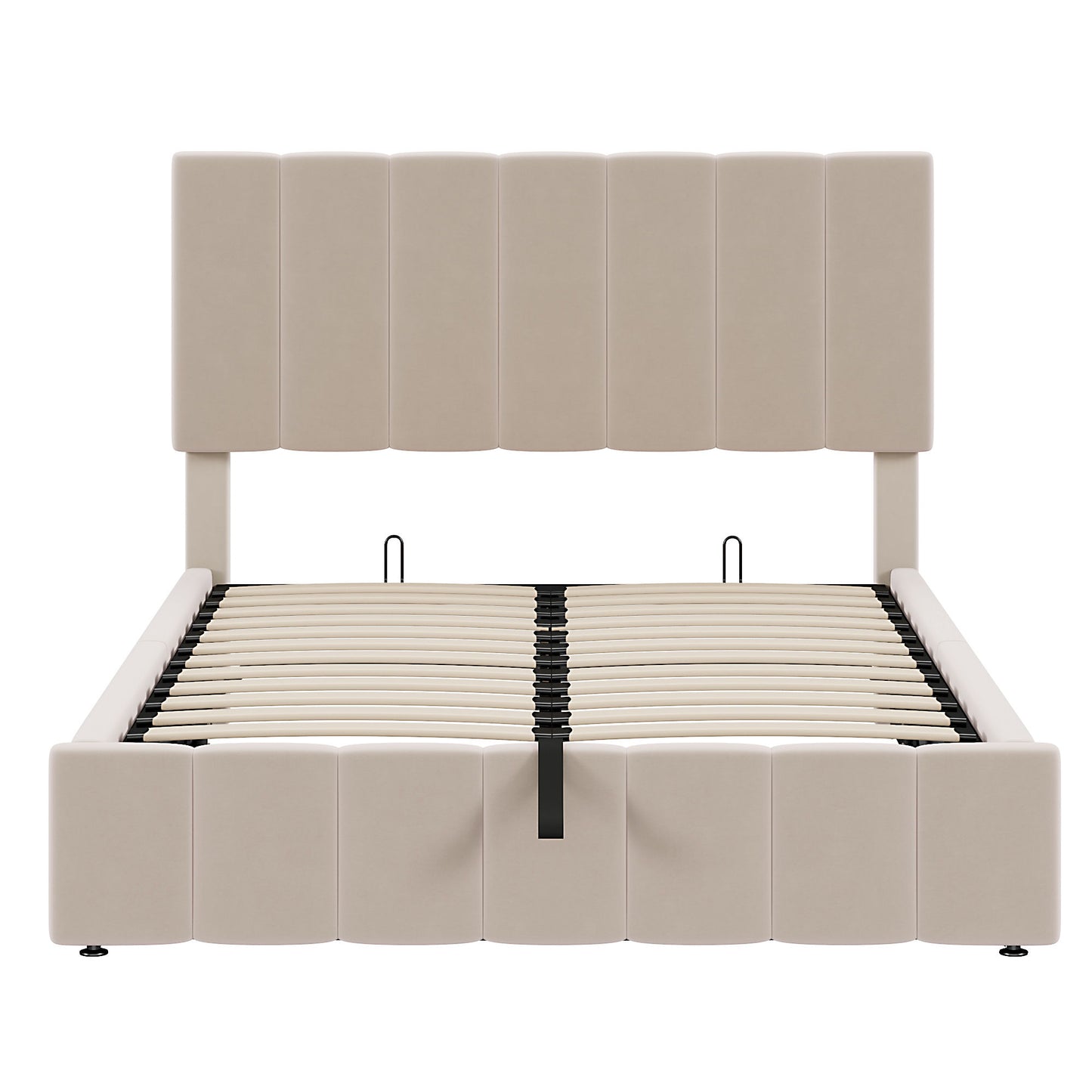Full Size Upholstered Platform Bed With A Hydraulic Storage System - Beige