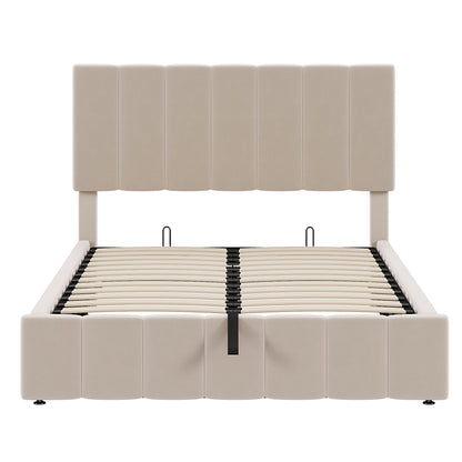 Full Size Upholstered Platform Bed With A Hydraulic Storage System - Beige
