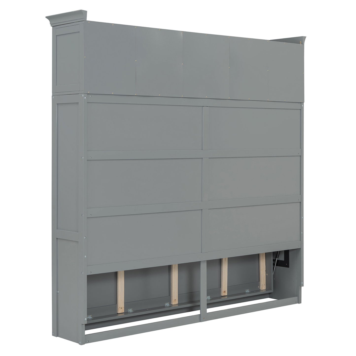Queen Size Murphy Wall Bed With Top Cabinets & Wine Rack - Gray