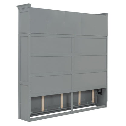 Queen Size Murphy Wall Bed With Top Cabinets & Wine Rack - Gray