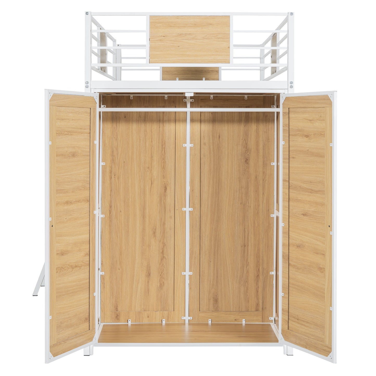 Twin Size Loft Bed With L Shape Desk And Wardrobe - White