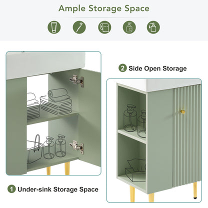 Bathroom Vanity, Combo Cabinet, Bathroom Storage Cabinet, Single Ceramic Sink, Left Side Storage - Green