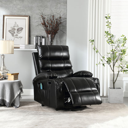 Large Size Electric Power Lift Recliner Chair Sofa, 8 Point Vibration Massage And Lumber Heat, Remote Control, Side Pockets And Cup Holders - Black