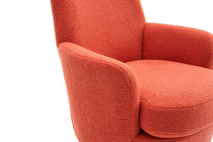 Teddy Swivel Barrel Chair, Swivel Accent Chairs Armchair For Living Room, Reading Chairs For Bedroom Comfy, Round Barrel Chairs With Gold Stainless Steel Base - Orange