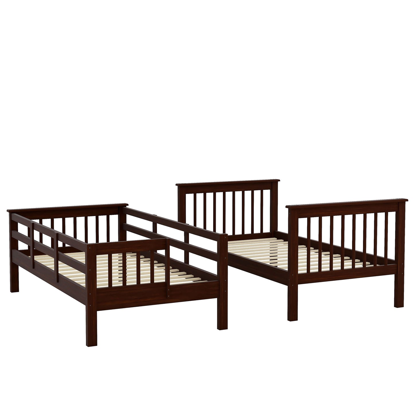 Twin Over Twin Stairway Bunk Bed With Storage And Guard Rail For Bedroom - Espresso