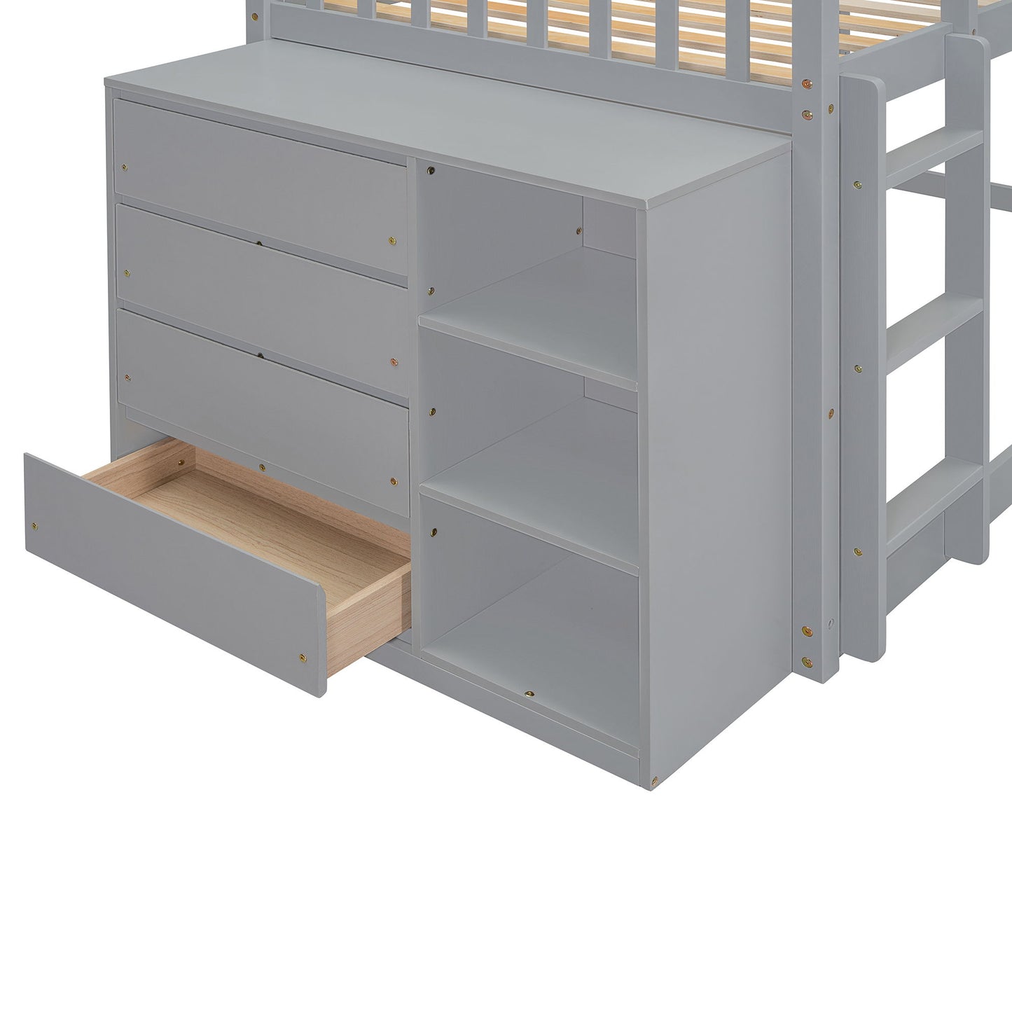 Twin Over Twin Classic Bunk Bed With 4 Drawers And 3 Shelves - Gray