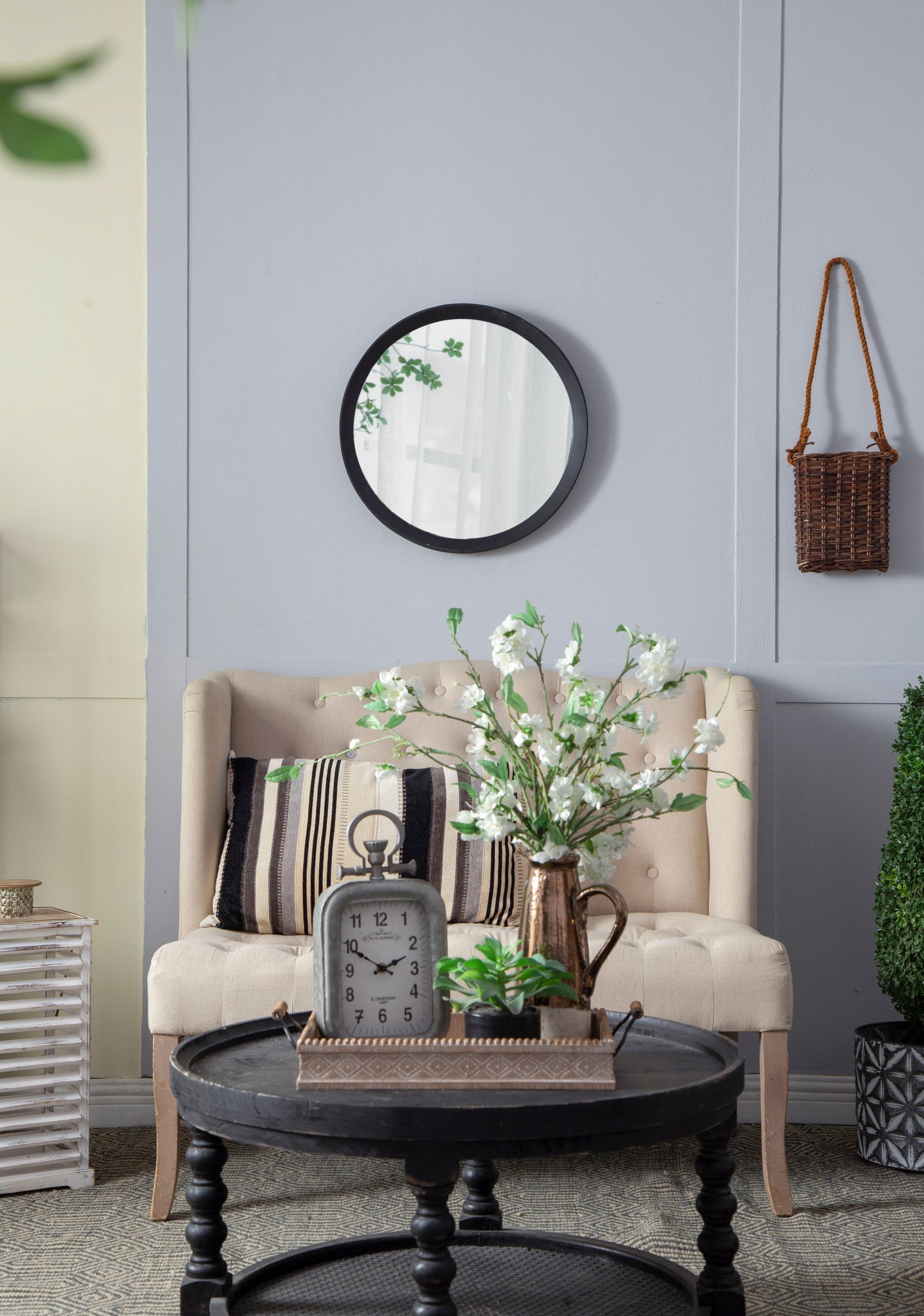 Transitional Decor Style Mango Wood Wall Mirror Wall Decor With Frame Of Solid Mango Wood For Bathroom, Entryway Console Lean Against Wall - Black