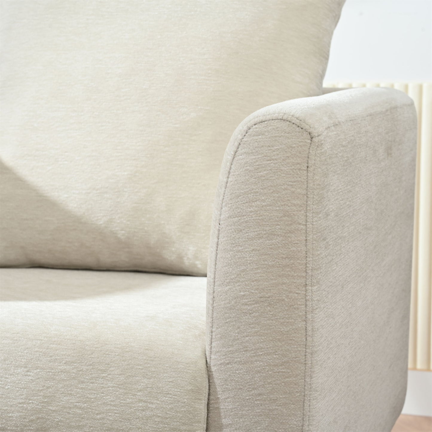 Modern Chenille Accent Chair, Upholstered Armchair For Living Room, Mid Century Fabric Lounge Chair With Pillow, Comfortable Reading Chair With Wood Legs For Living Room, Reception Room - Beige