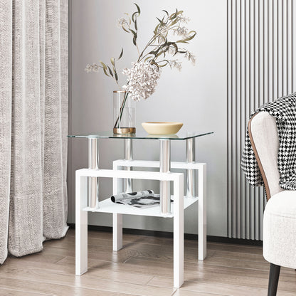 Modern Tempered Glass Tea Table, End Square Table For Living Room - Transparent / White