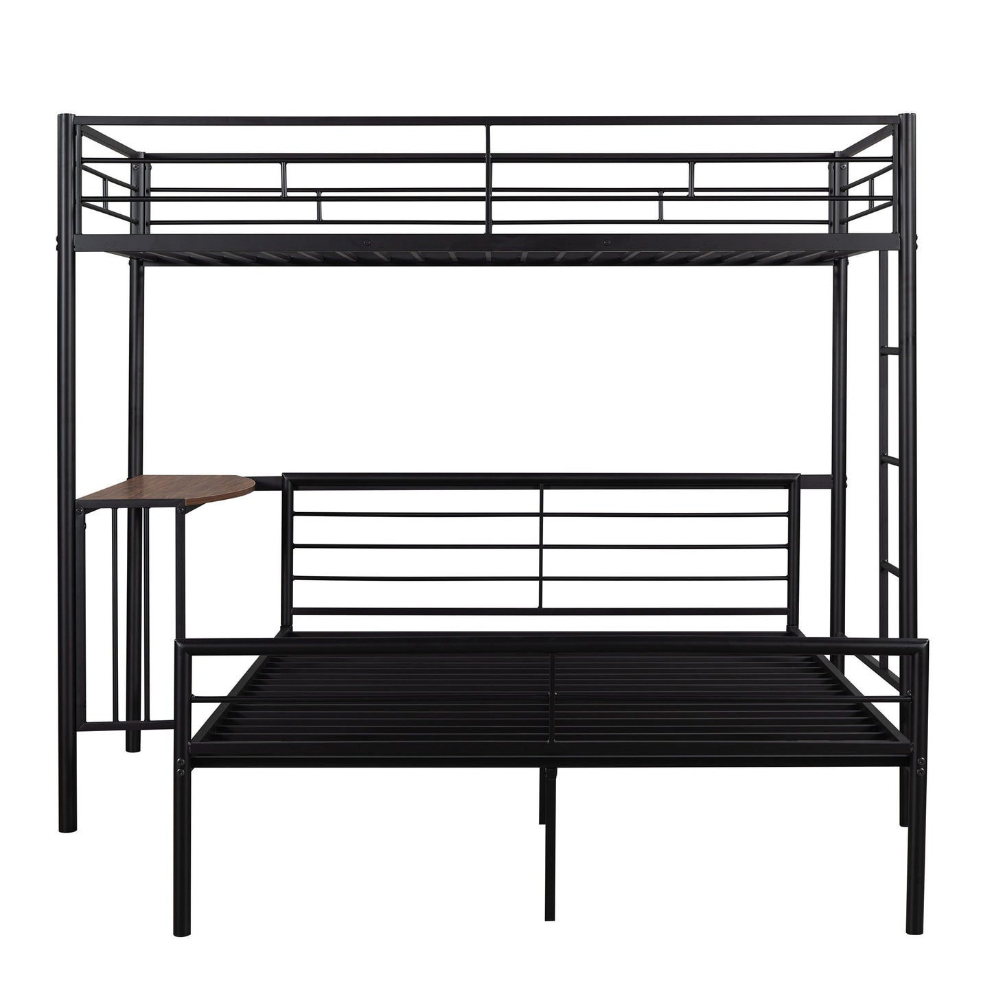Twin Over Full Metal Bunk Bed With Desk, Ladder And Quality Slats For Bedroom - Metallic Black