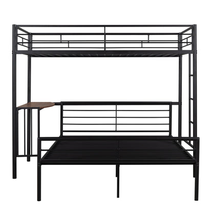 Twin Over Full Metal Bunk Bed With Desk, Ladder And Quality Slats For Bedroom - Metallic Black