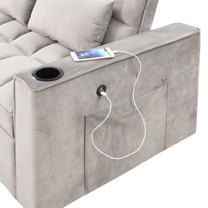 Multi Functional Sofa Bed With Cup Holder And USB Port For Living Room Or Apartments - Gray