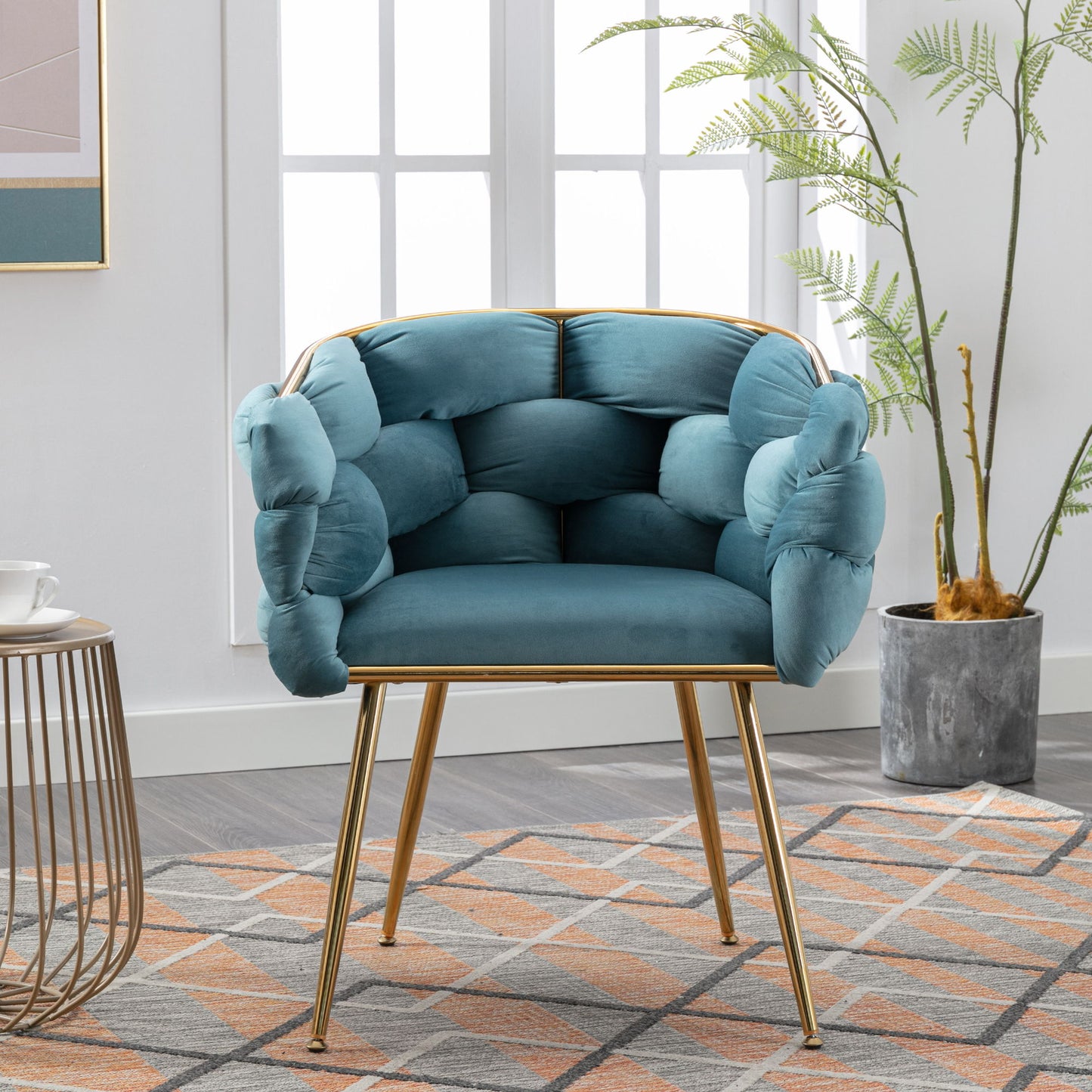 Luxury Modern Simple Leisure Velvet Single Sofa Chair Bedroom Lazy Person Household Dresser Stool Manicure Table Back Chair - Blue