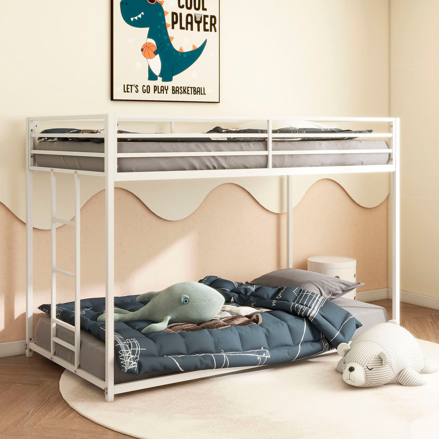 Adam - Twin Over Twin Metal Bunk Bed - White
