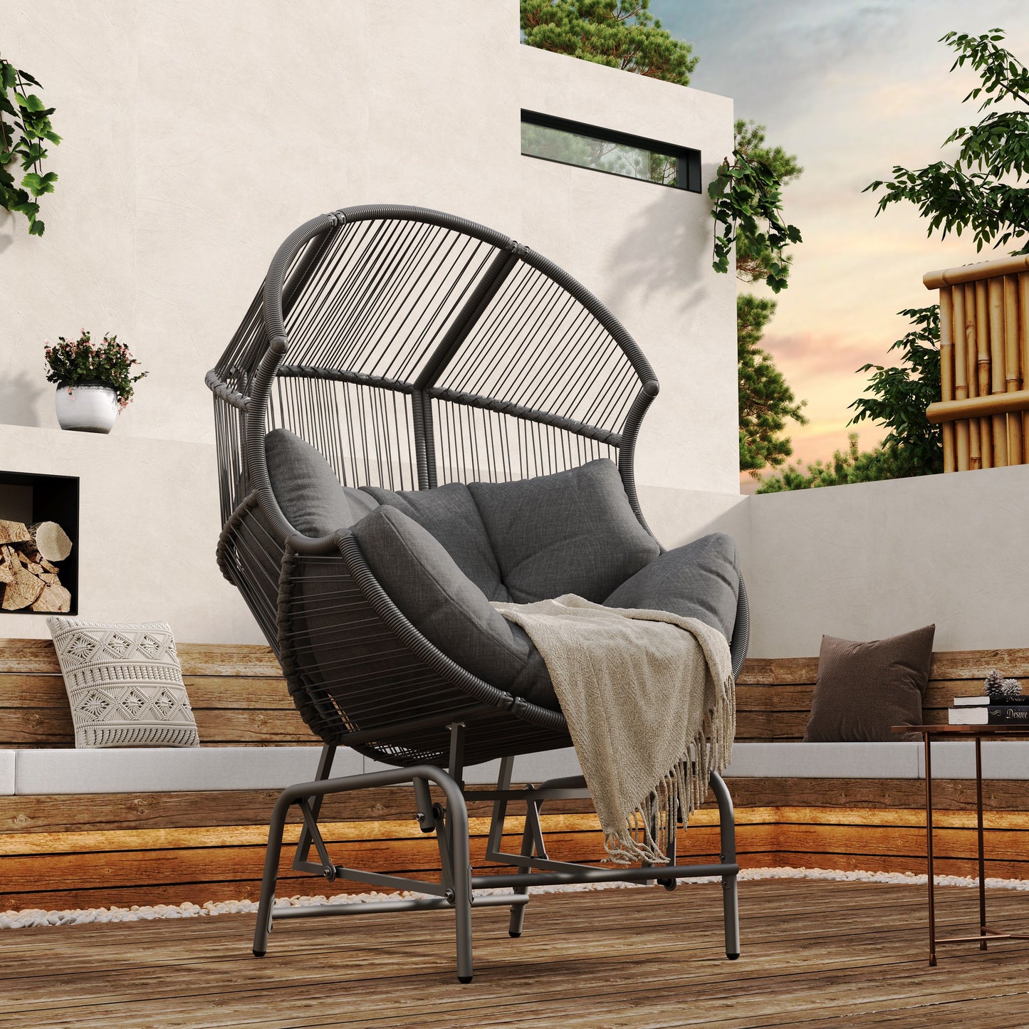 Palos - Outdoor Wicker Glider Chair - Dark Gray