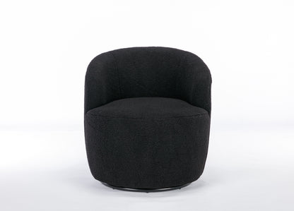 Teddy Fabric Swivel Accent Armchair Barrel Chair With Black Powder Coating Metal Ring - Black