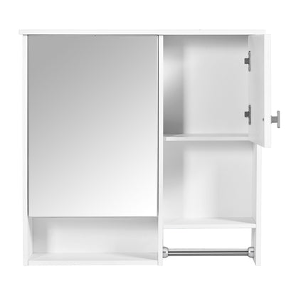 Modern Wall Mounted Bathroom Medicine Cabinet, Bathroom Wall Storage Cabinet With Mirror, Over The Toilet Space Saver Cabinet With Towels Bar - White