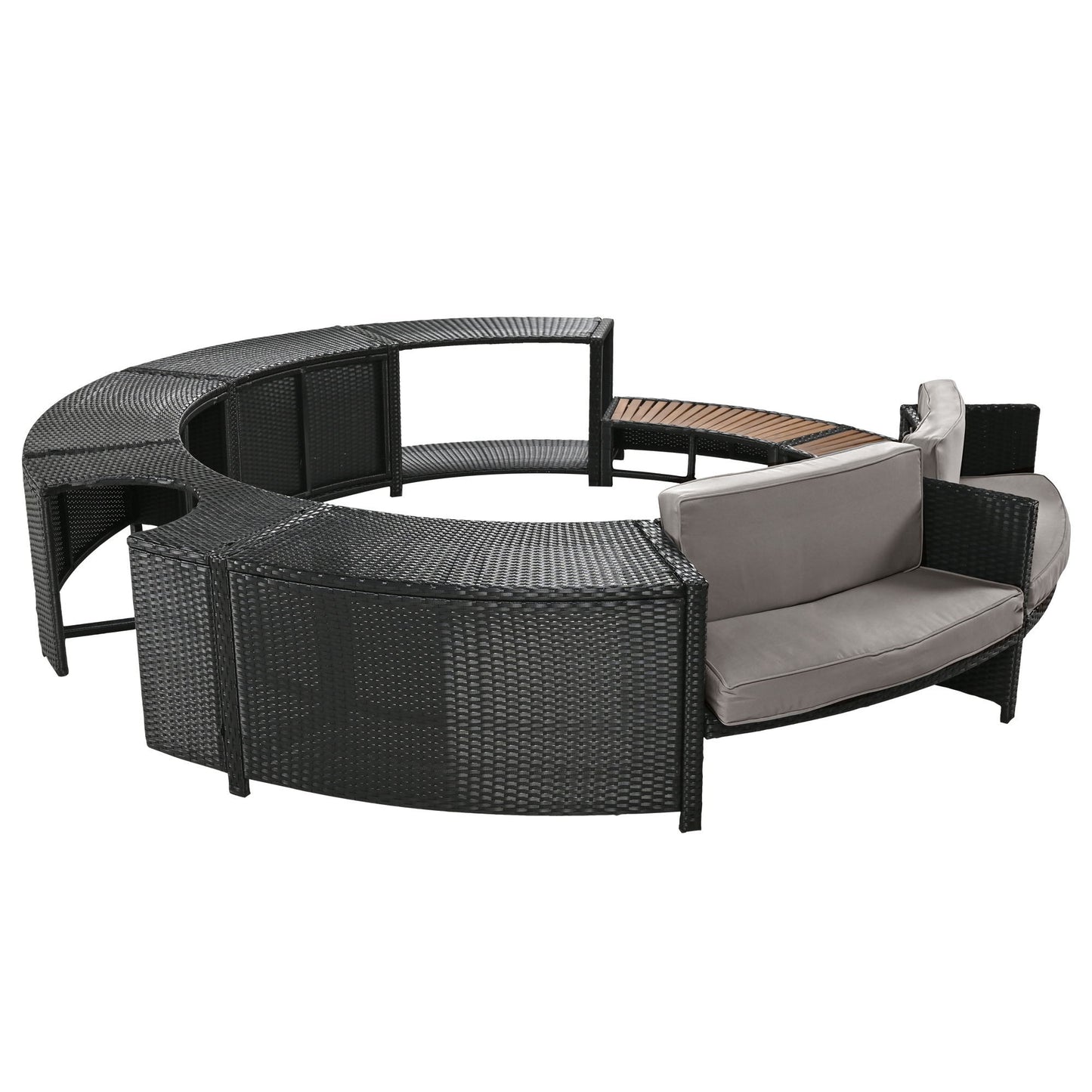 Spa Surround Spa Frame Patio Rattan Sofa Set With Storage Spaces, Mini Sofa And Comfortable Cushion For Patio, Backyard - Gray