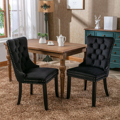 Nikki - Modern, High-End Tufted Solid Wood Contemporary Velvet Upholstered Dining Chair With Wood Legs Nailhead Trim (Set of 2) - Black