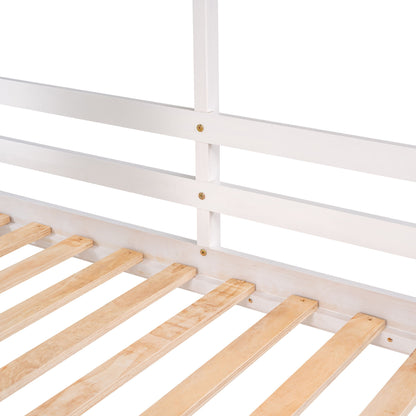 Twin Over Twin Bunk Bed & Roof, Window, Guardrail, Ladder - White