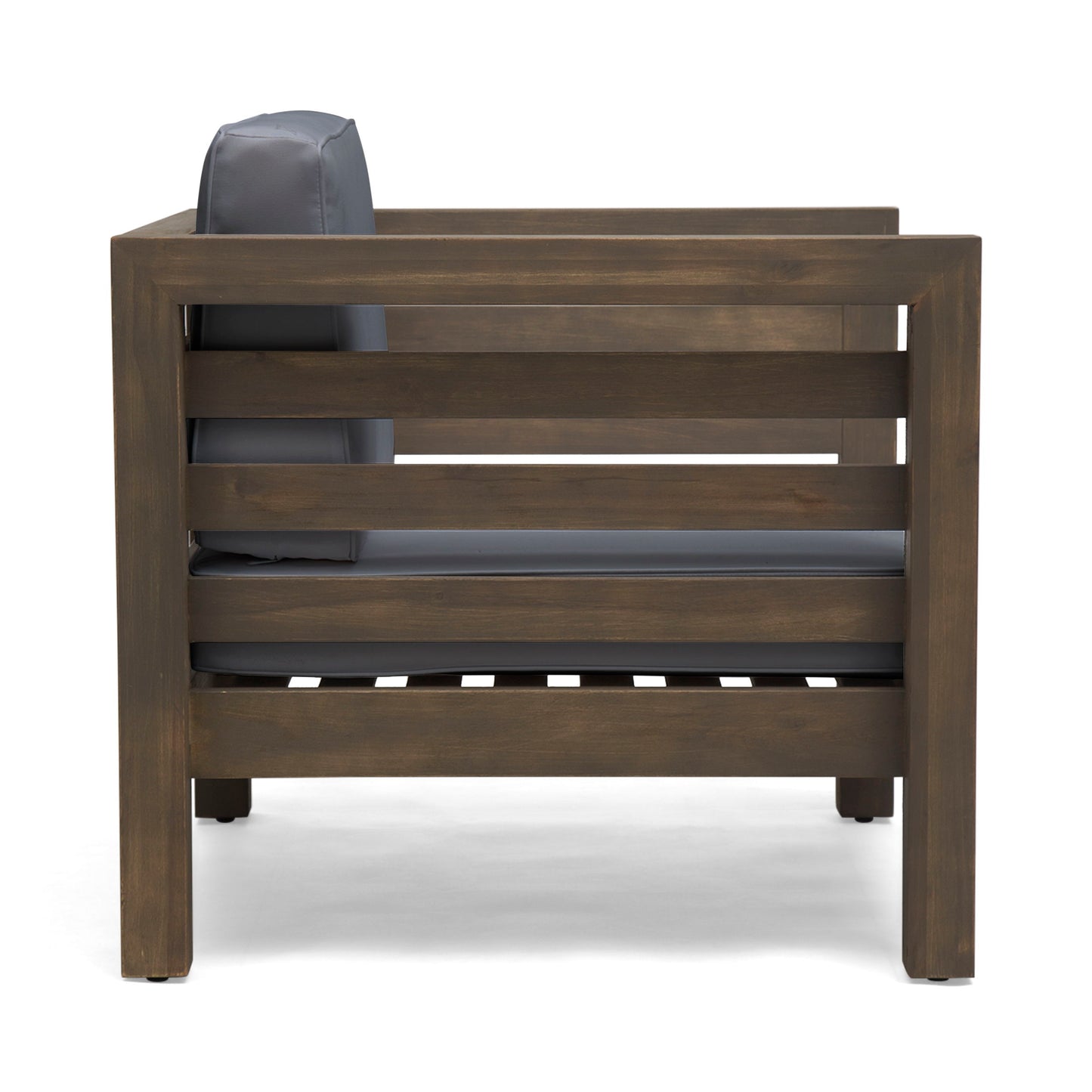 Outdoor Club Chair, Acacia Wood Patio Chair With Fabric Cushion For Backyard, Poolside, Garden Or Porch - Gray