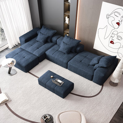 Modern Oversized Modular Sectional Sofa, Sparkling Chenille Soft Cushion Sofa With 6 Pillows, 6 Pieces Diy Combination Tufted Sofa, No Assembly Required - Blue