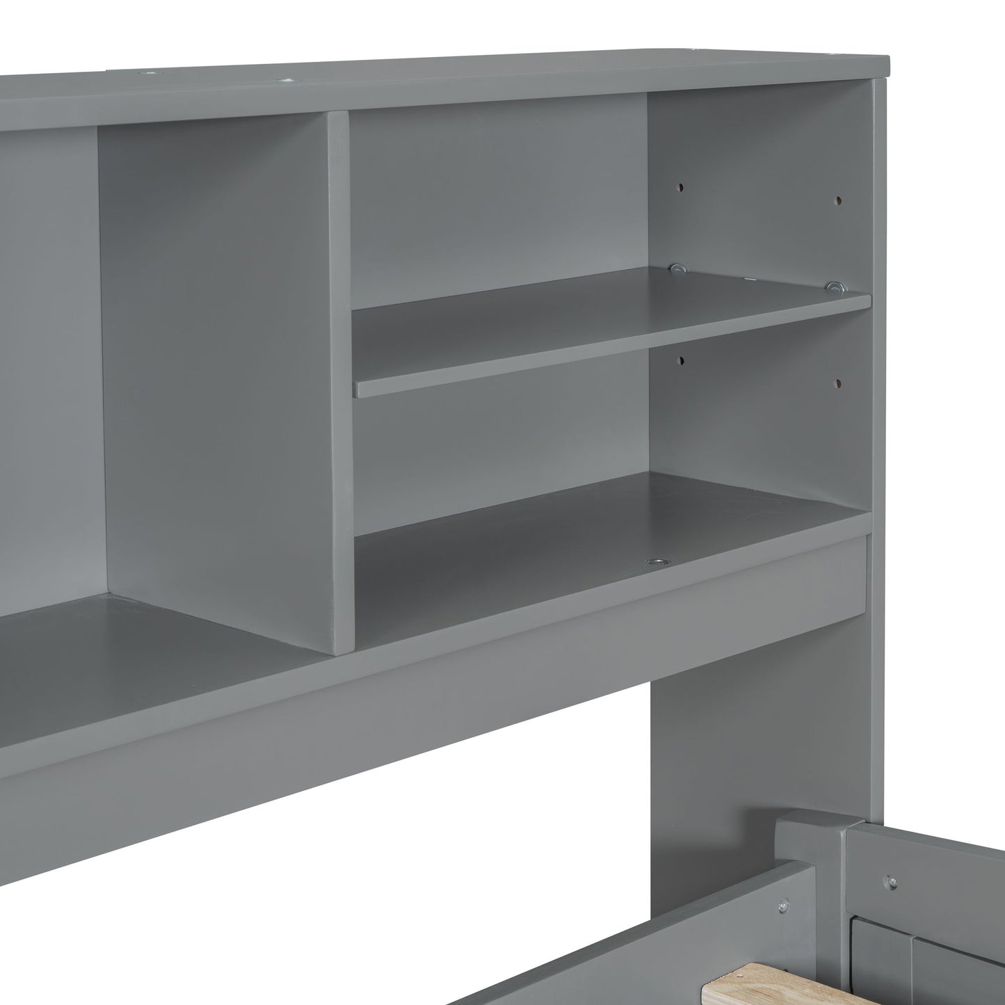 Full Size Daybed With 2 Bedside Cabinets, Upper Shelves And 4 Drawers - Gray
