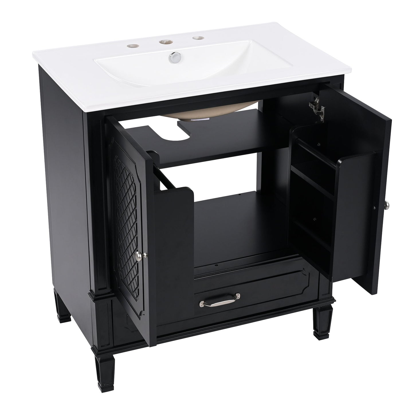 Vintage Style 30" Bathroom Vanity With Sink, Multi Functional Storage, Soft Closing Door - Black