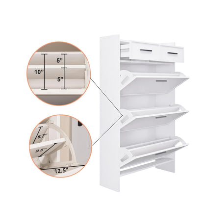Shaker Shape Door Shoe Rack 3 Doors Shoe Cabinet With 2 Drawers With Open Space For Shoes - Matte White