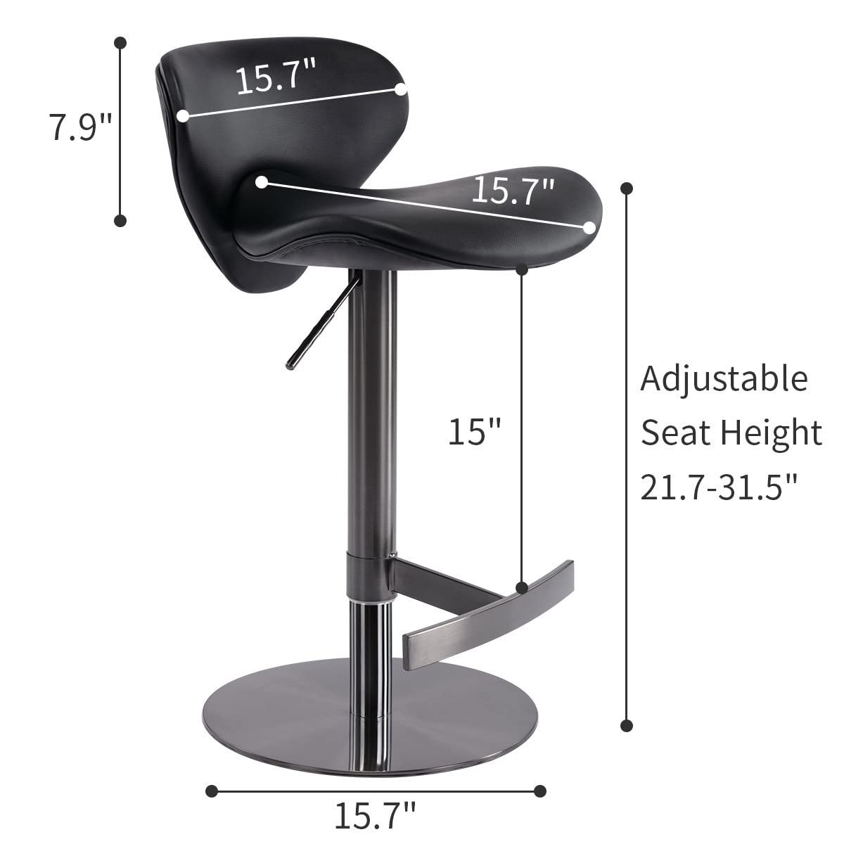 Titanium Stainless Steel Bar Stool, Swivel Adjustable Height For Kitchen Counter And Dining Room - Black